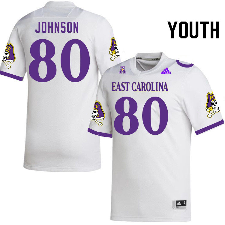 Youth #80 Ty Johnson ECU Pirates College Football Jerseys Stitched-White